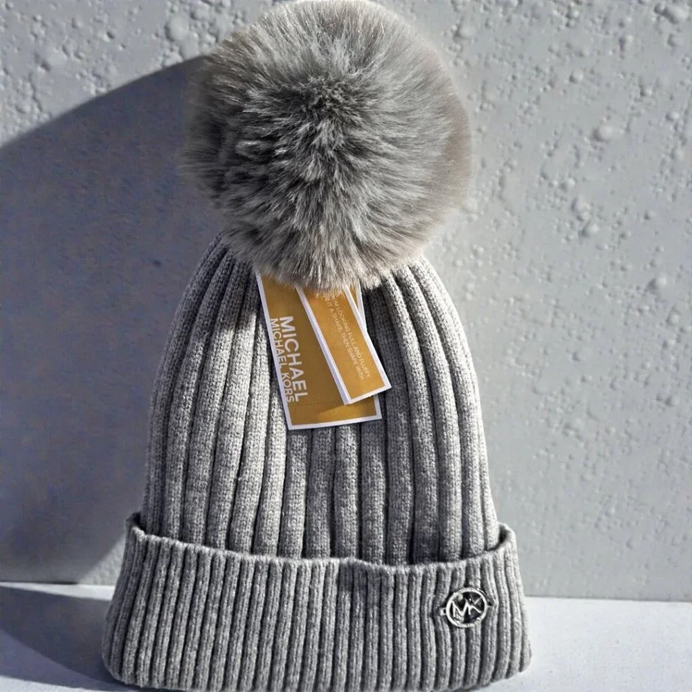 Micheal Kors Grey Faux Fur Beanie NWT